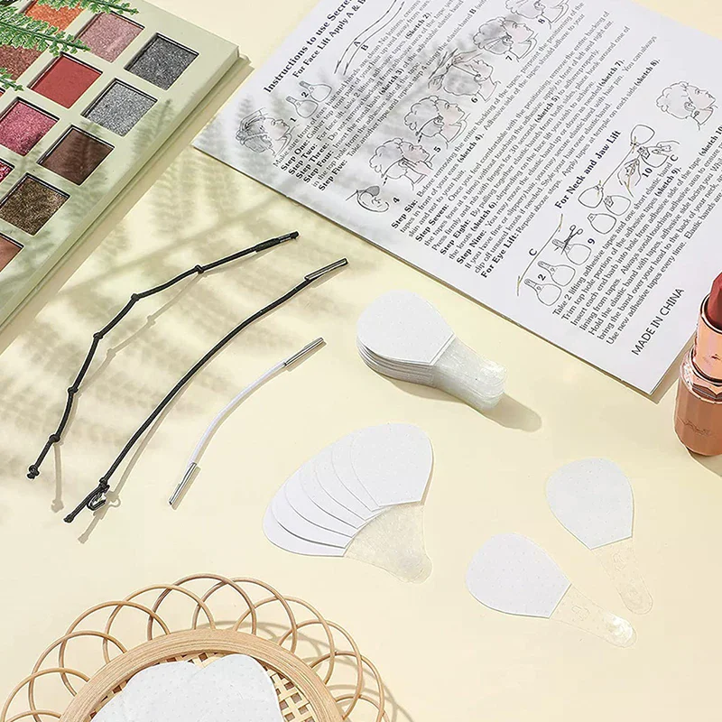40 Piezas de Adhesivos Faciales Instantáneos Invisibles para Cuello, Ojos y Doble Mentón, Cintas en Forma de V para Maquillaje y Lifting Facial