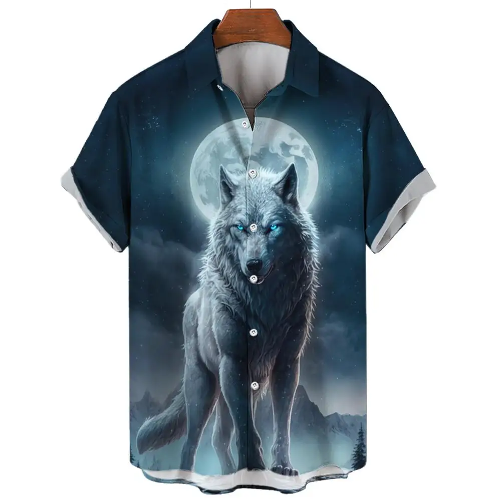 Stylish Short Sleeve Shirt For Men Wolf Graphic 3D Sublimation Oversize Men Shirts Casual Elegant  Summer Trendy  Men\'s Clothing