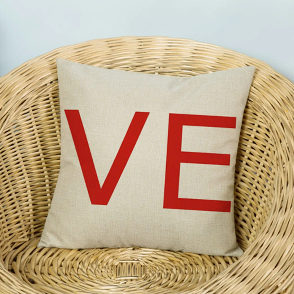 

2Pcs Love Throw Pillow Linen Material Vivid Color Easy Clean Replacement Covers for Couch Sofa Bedroom Decor Linen Pillow