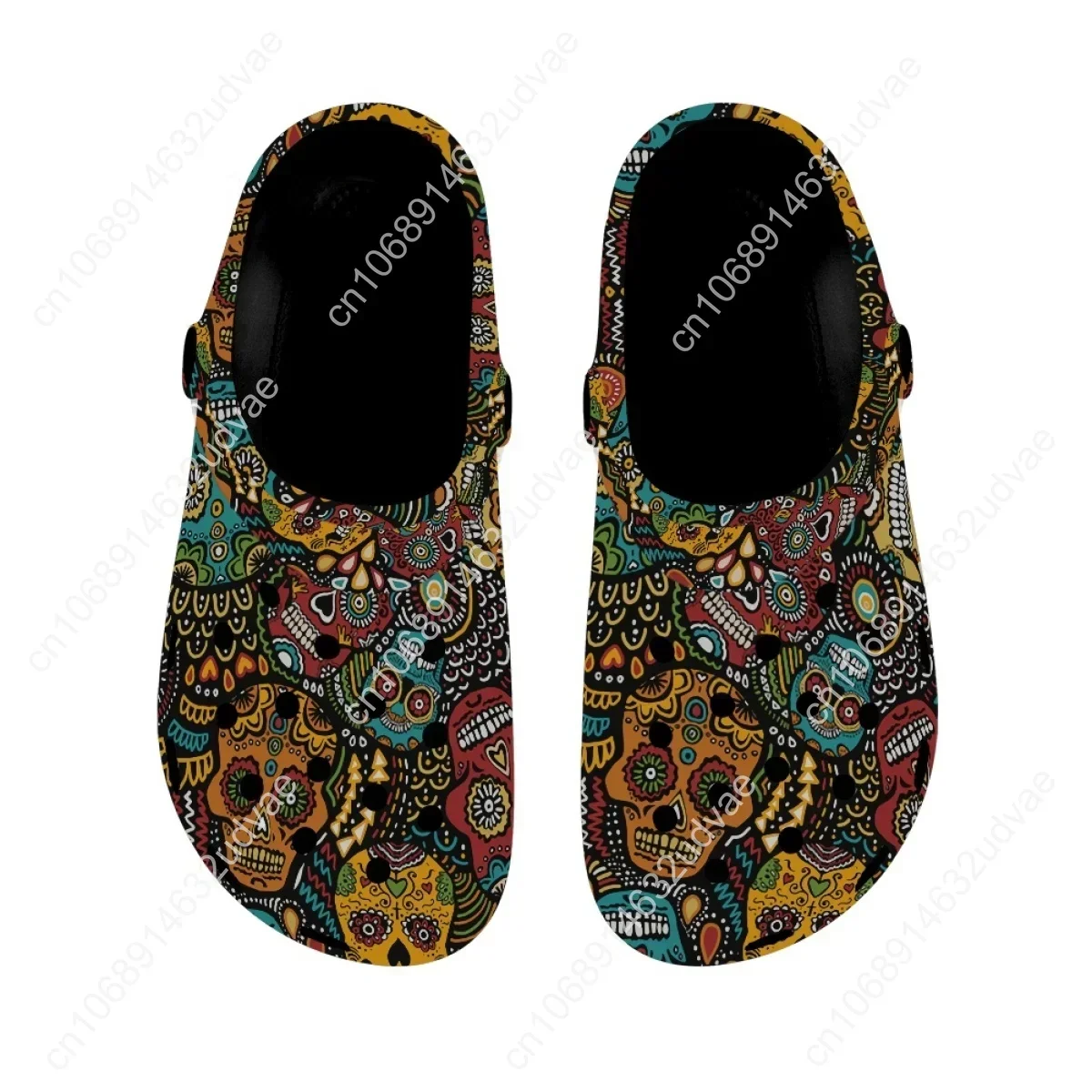 Gothic Skull Pattern Summer Unisex Clogs Lightweight Outdoor Sandals Breathable Anti-slip Bathroom Slippers Couple Slides Woman