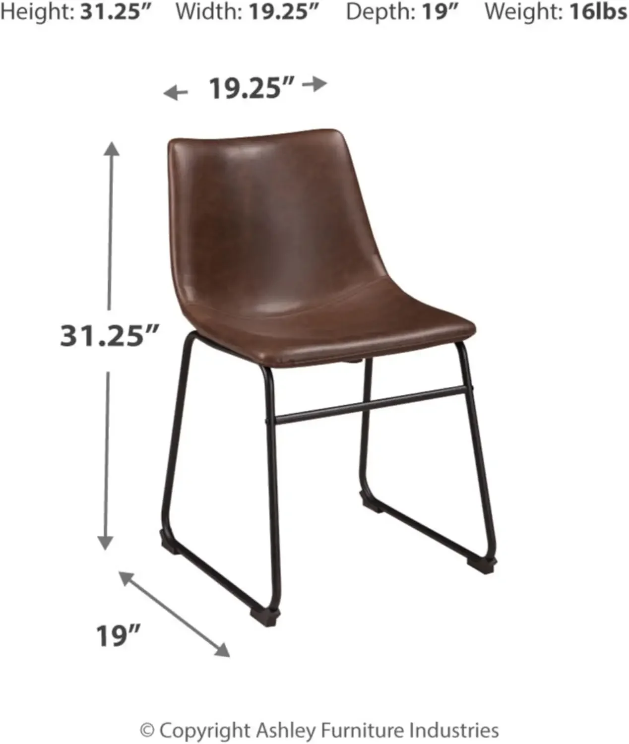 Diseño de Ashley Mid Century Centiar Silla tipo cubo para comedor de 18,75 pulgadas, 2 unidades, negro y marrón