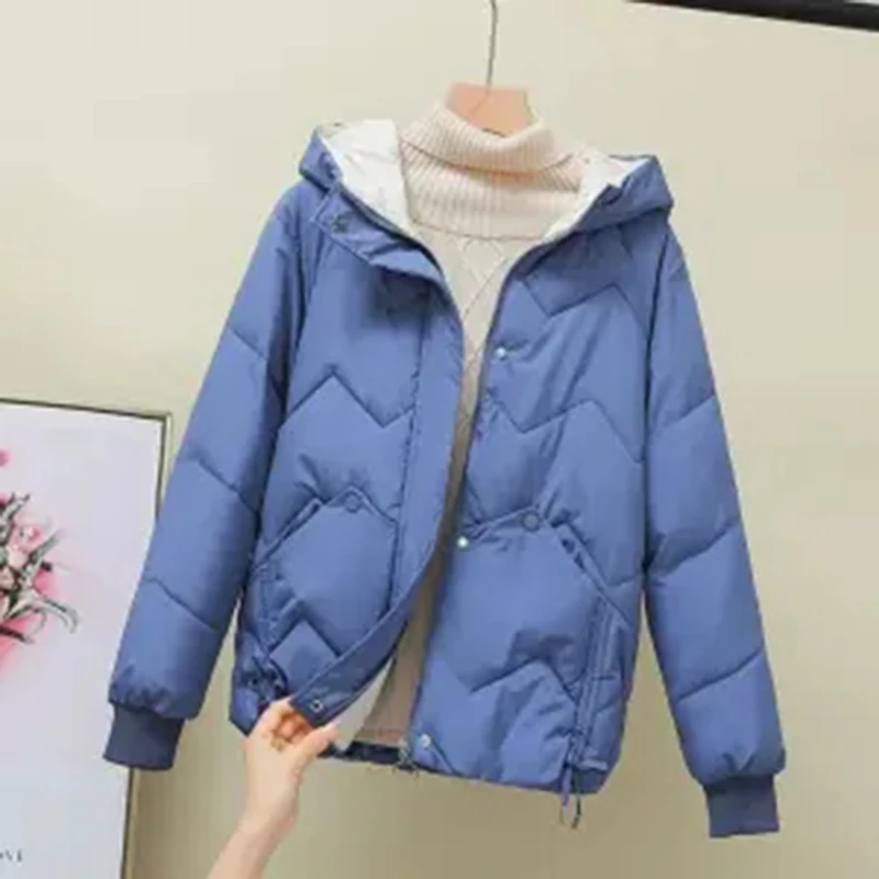 2023 Winter New Parkas Women Short Overcoat Thick Hooded bread Cotton Padded Jackets Coats Female Outwear loose cotton jacket