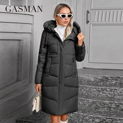 GASMAN 2024 Women Down Jacket Long Classic zipper design Big Pocket Stand Collar Hooded Slim coat Women Parkas GM-83511