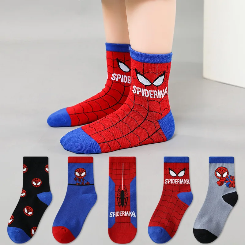 5 paia di calzini per bambini Disney Spiderman cartoon anime calzini per ragazzi in cotone calzini per bambini autunno inverno calzini per bambini taglia 0-12 Y