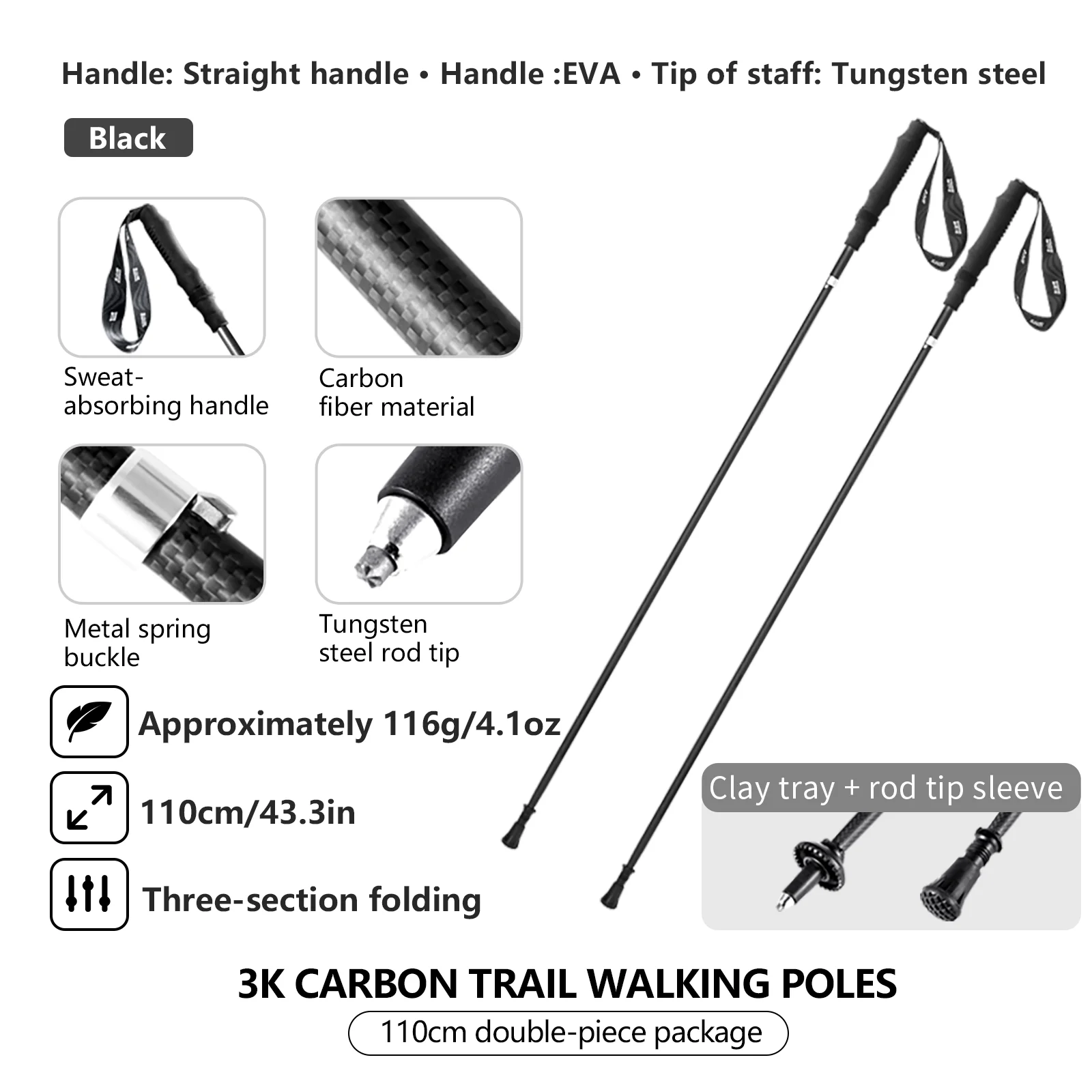 BISINNA 2pcs Ultralight Trekking Poles Folding Walking Sticks Carbon Fiber Hiking Poles Portable Trail Runing Canes image 3