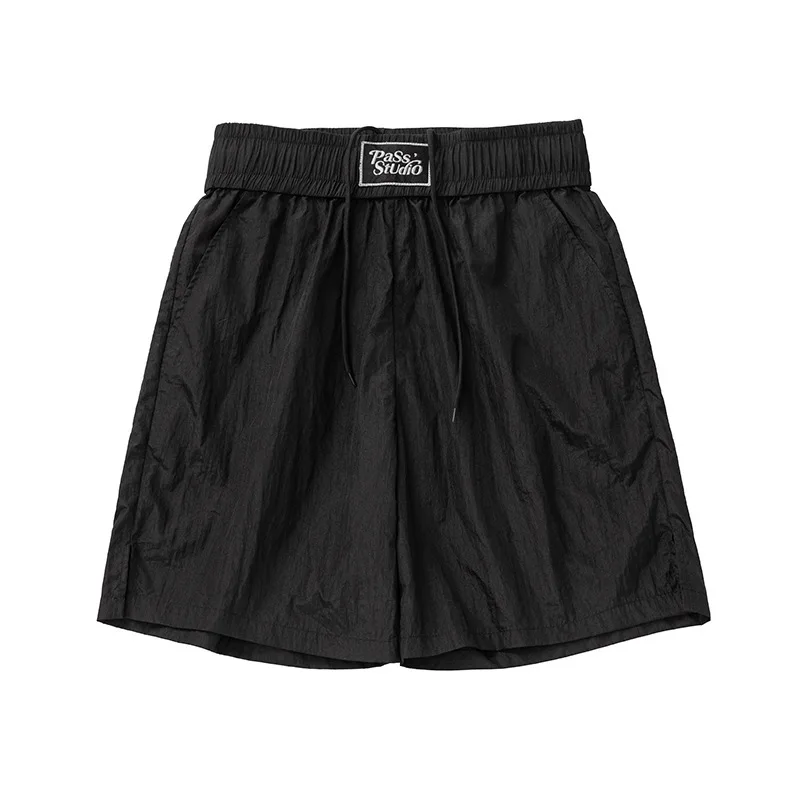 와이드 허리밴드 디자인 스포츠 캐주얼 반바지 여름 신상 메탈 텍스처 살짝 주름진 트렌디 루즈핏 5부 팬츠 스웨트 ‌   JK82로 번역하세요