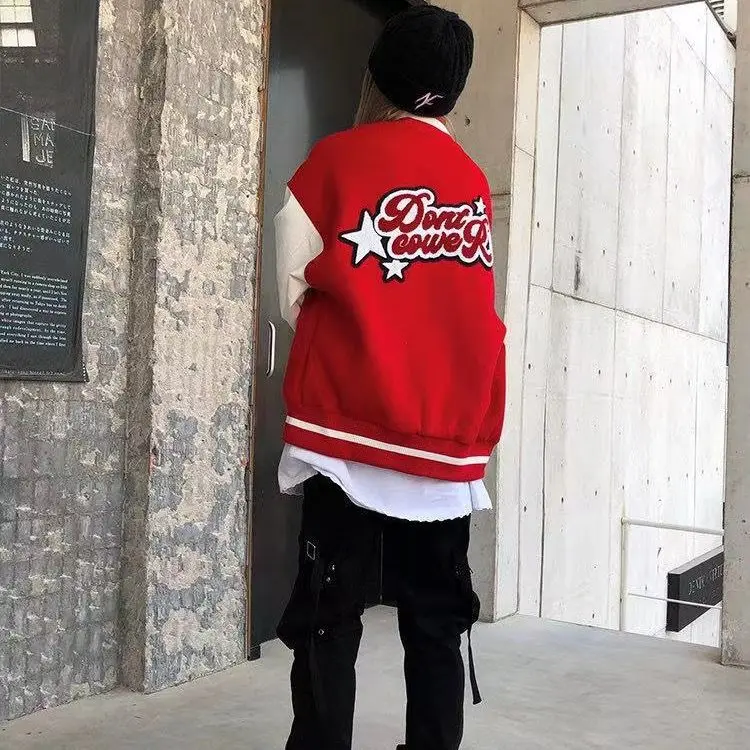 Chaqueta bordada con letras americanas para hombre, abrigo Y2K, uniforme de béisbol retro de hip-hop callejero, chaqueta informal que combina con todo, top para pareja