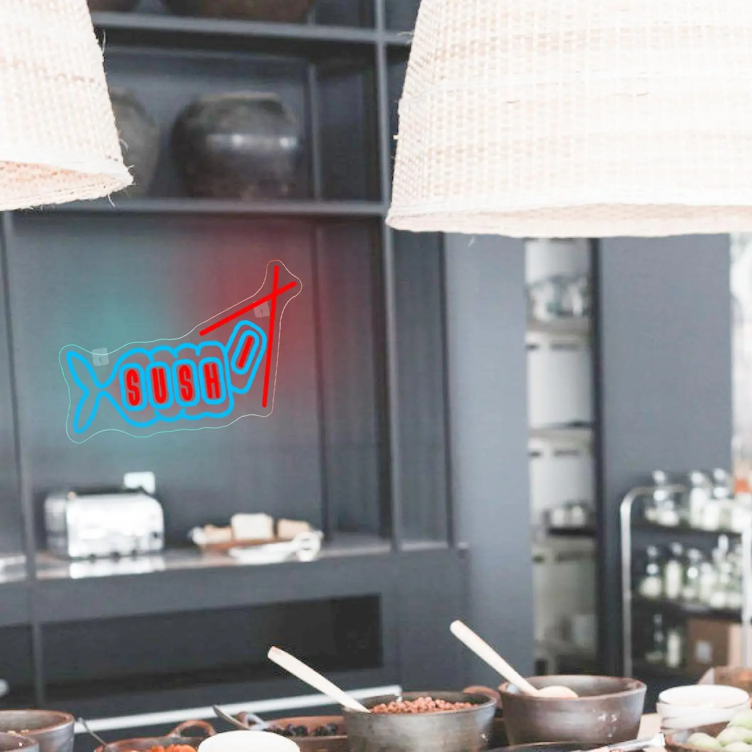 Sushi Fish Neon Sign Dimmable Light Up Sign Wall Decor For Sushi Shop Restaurant Home Kitchen Party Decor