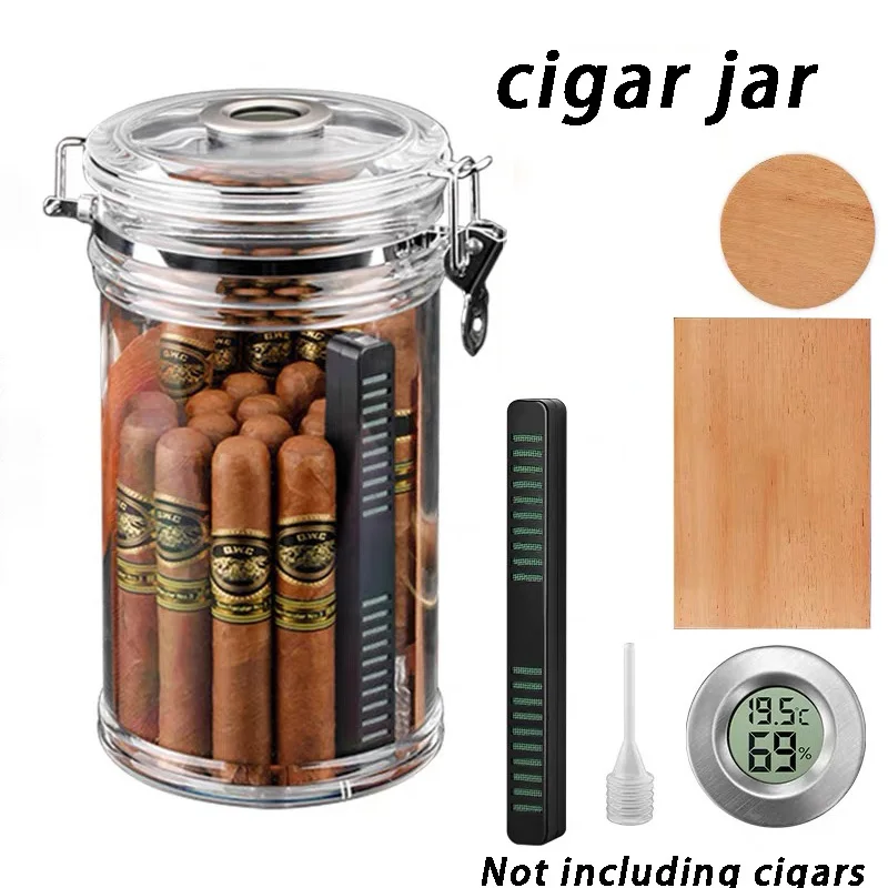 cigar humidor，Spanish Cedar Cigar Humidor，Equipped with a hygrometer and a humidifier， Transparent cigar humidor，15-20 pieces