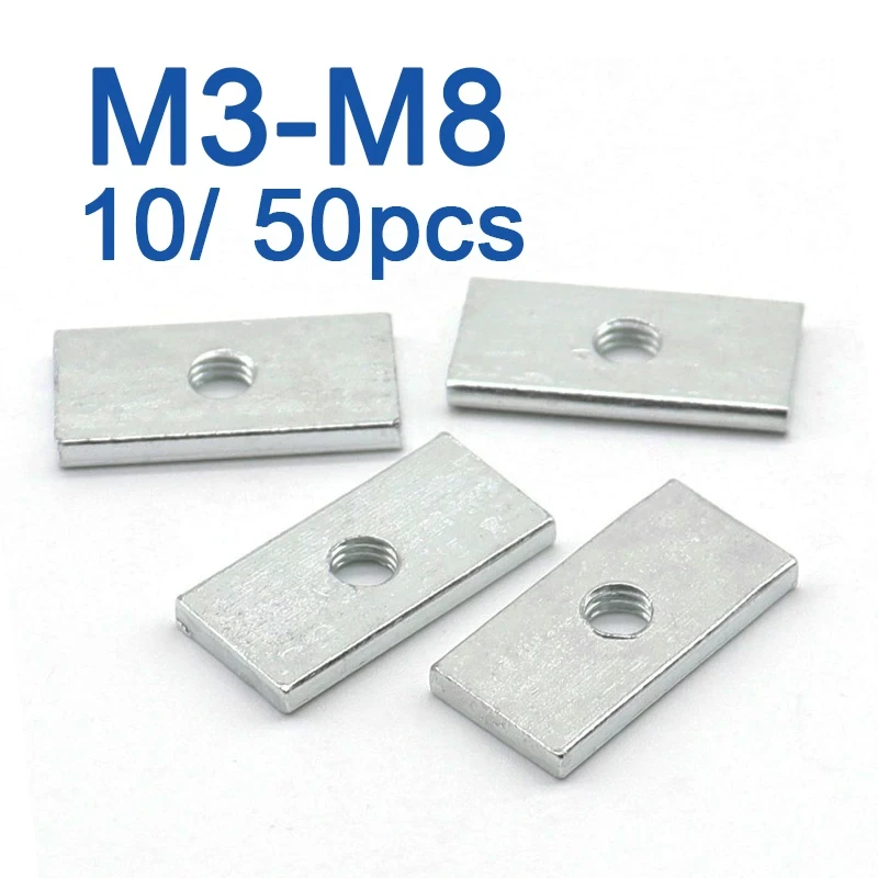 

10/ 50pcs Square Nut M3 M4 M5 M6 M8 Zinc-Plated Carbon Steel Thin Rectangular Nuts Slider Block for Aluminum Profile Accessory