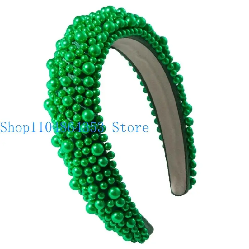 652F Unique Hairband Hair Accessory Baroque Sponge Pearls Hair Band Women's Multicolor Wide Headband for Fashionistas