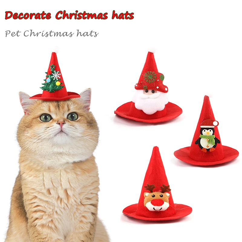 Cute Christmas Pet Cats Dogs Adjustable Triangle Hat Christmas Decorations Kittens Puppies Cosplay Clothing Pet Assessories