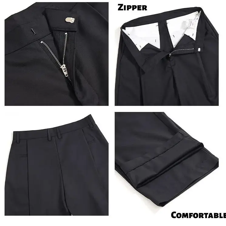 Calças pretas resistentes a rugas para homens e mulheres relaxadas pernas largas versáteis calças casuais de perna reta com bolsos macios