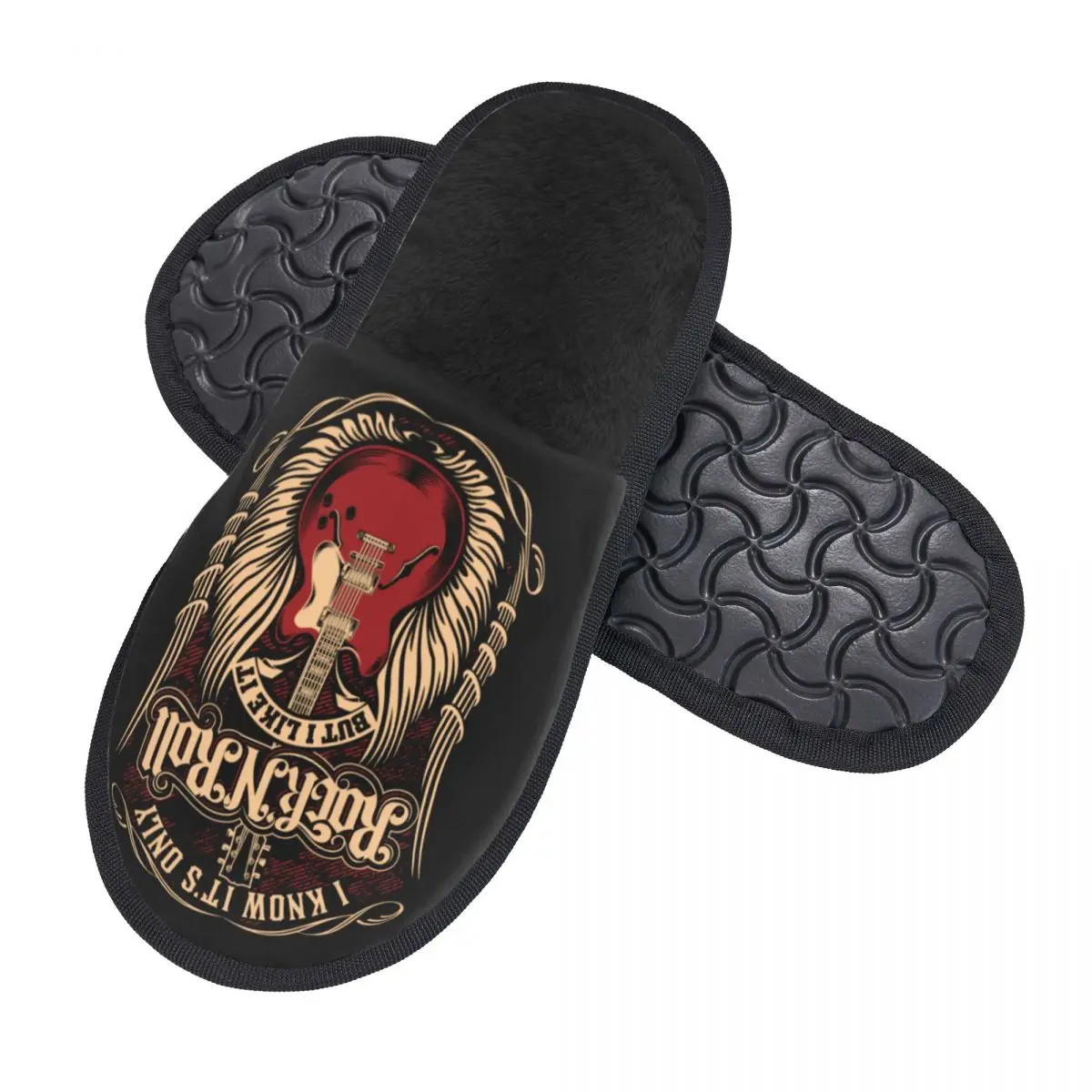 It's Only Rock And Roll Guest Slippers for Bedroom Women Custom Print Heavy Metal Guitar Music House Slipper