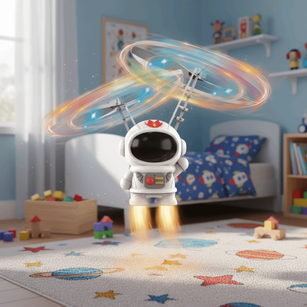 

Cartoon Spaceman USB Charging Flying Robot Colorful Luminous Dual Wings Spinning Gyro Lights Hand Control Helicopter Children's