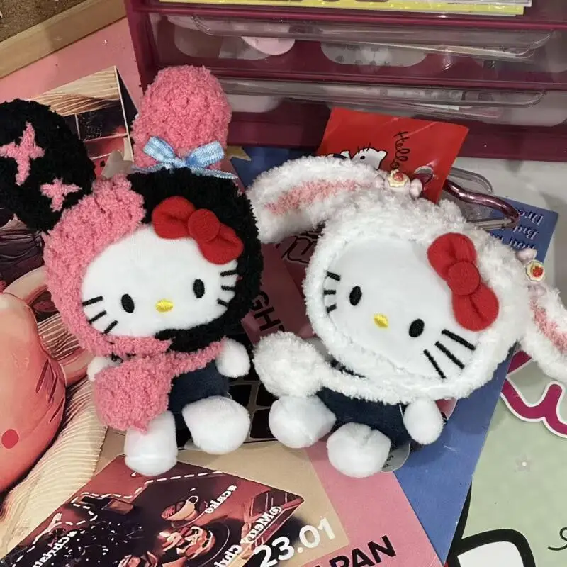 HelloKitty ornement dessin animé Kawaii douce fille suspendus oreille lapin tête couverture Kitty pendentif étudiant sac à dos porte-clés fille cadeau