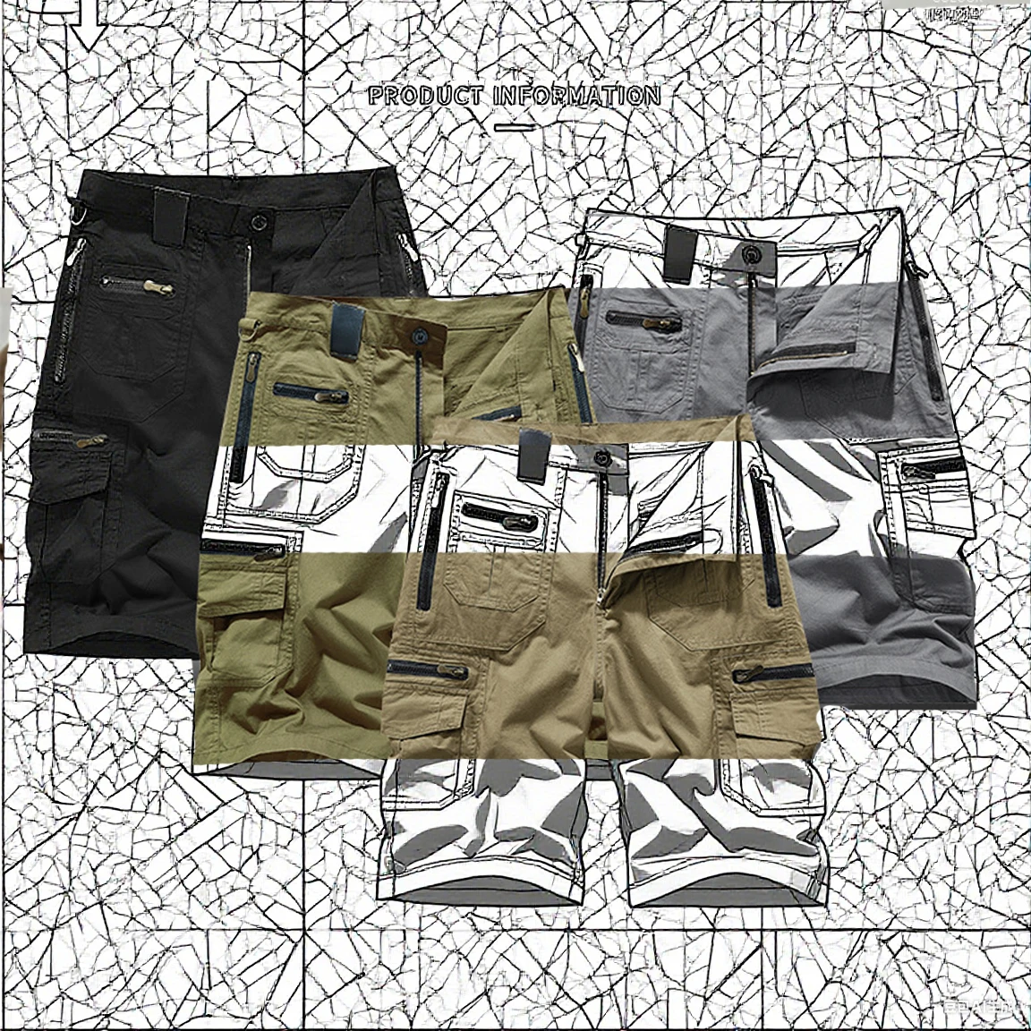 

Men's Military Uniform Cargo Shorts Tactical Jogging Shorts Solid Color Multi-Pocket Summer Casual Straight Cargo Shorts Men