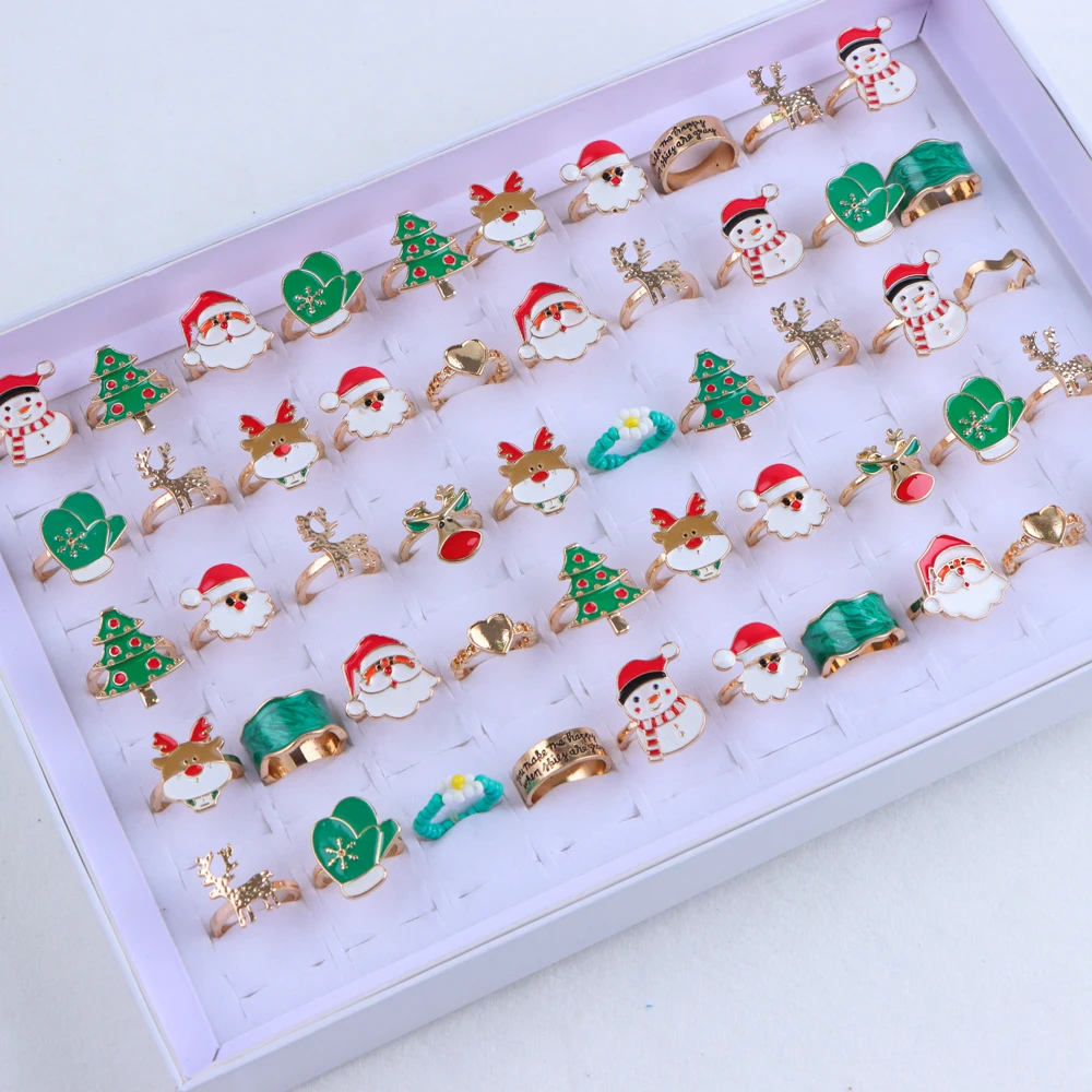 19Pcs/Set Fashion Cute Colorful Christmas Adjustable Rings Women Men Sweet Santa Claus Mix style Jewelry Party Gift Accessories