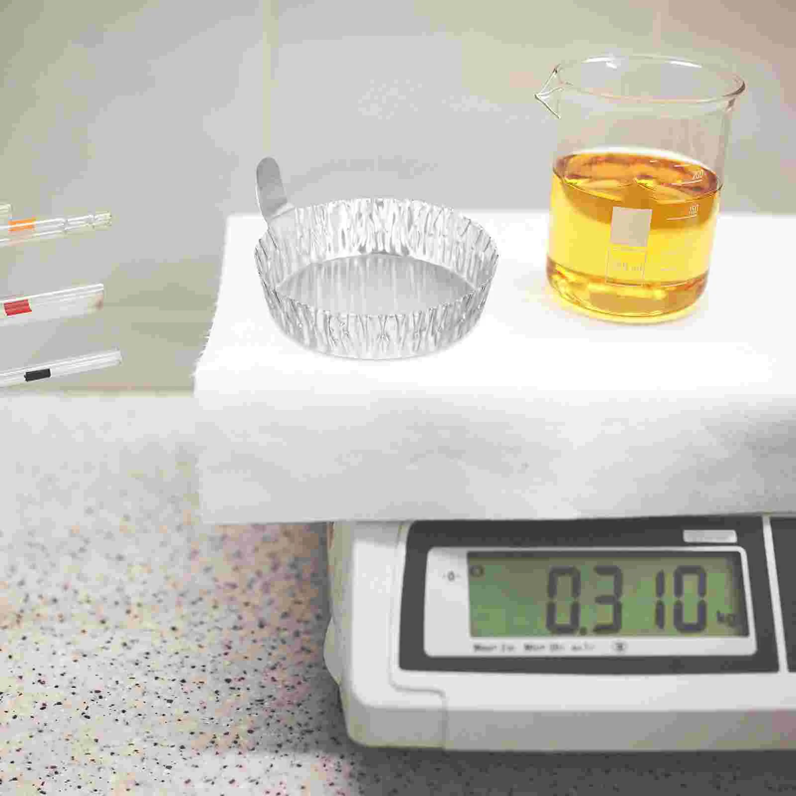 50 buah alat ukur berat piring dengan Tab, perlengkapan lab panci aluminium Foil