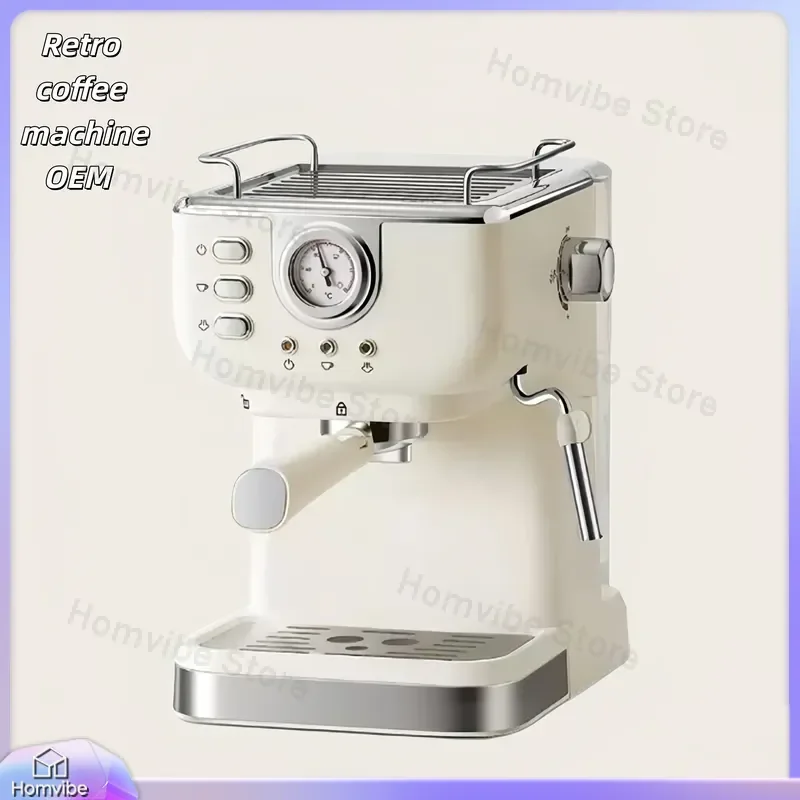 Italian Style Retro Semi-Automatic Espresso 20 Bar Pressure Pump with Pre-Brew Function Milk Frother Coffee Maker for