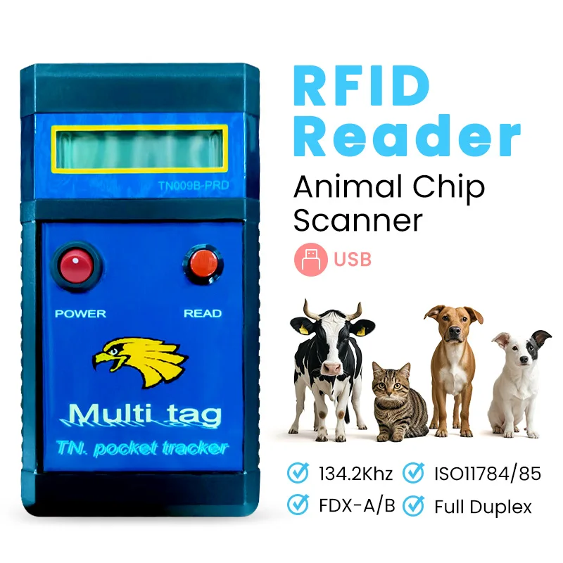 

Портативный RFID 134,2 кГц FDX-A сканер чипов для домашних животных, считыватель тегов для животных FDX-B ISO 11784/85 микрочипов ID для собак, кошек, рыб, коров, лошадей, овц
