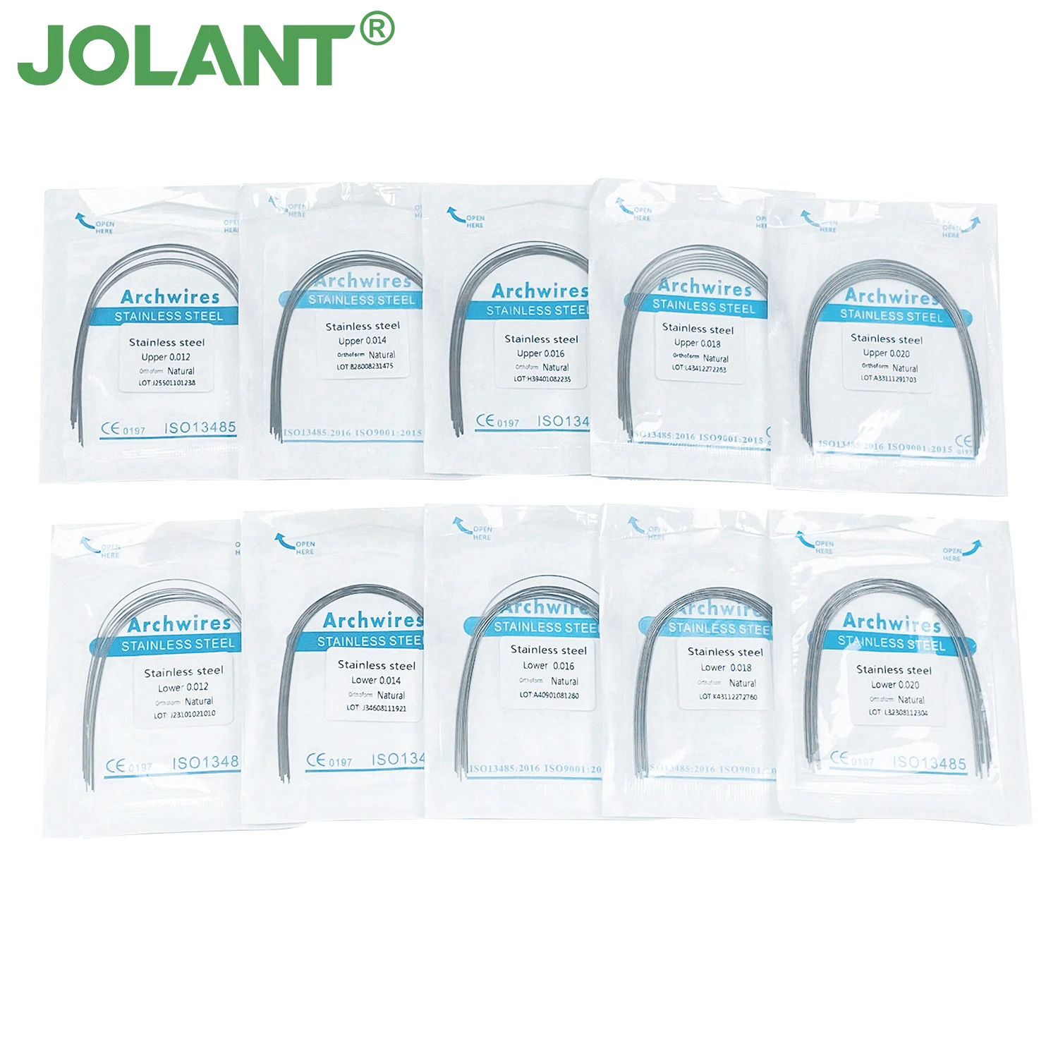 JOLANT 10pcs/Pack Dental Orthodontic Stainless Steel Round/Rectangular  Arch Wires Natural Form Archwire Upper Lower