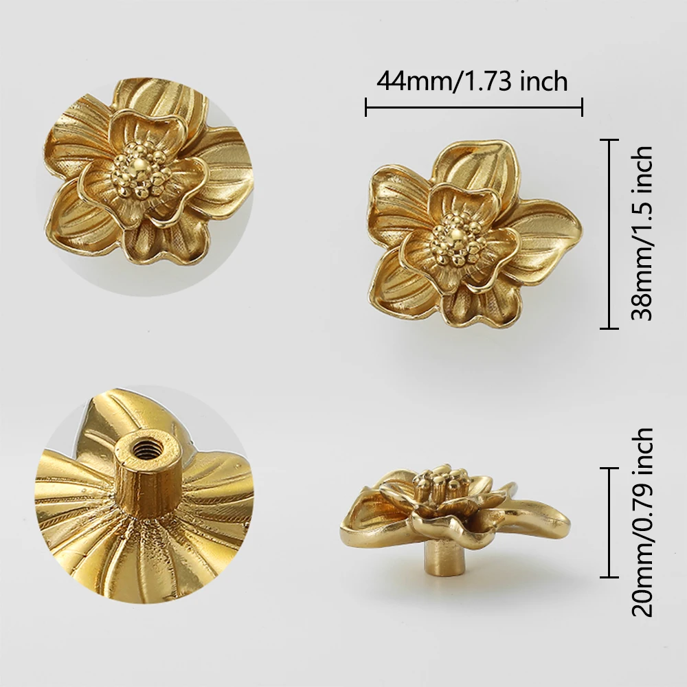 Rose Brass Cabinet Pulls and Knobs Gold Orchid Drawer Pulls Dresser Pulls Closet Door Handles Furniture Knobs Kitchen Hardware