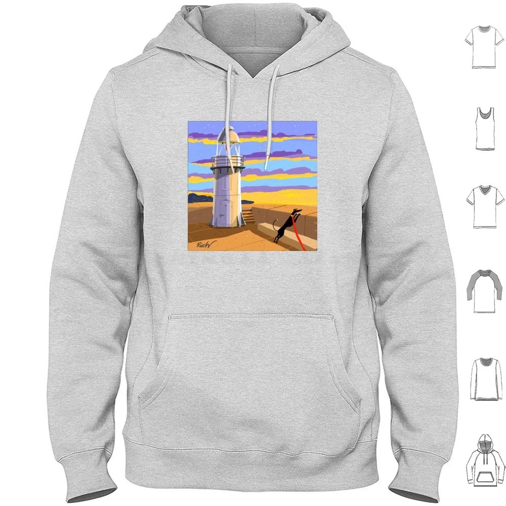 Lighthouse At Sunset Hoodies Long Sleeve Greyhound Whippet Lurcher Rich Skipworth Skipworth Nature Summer