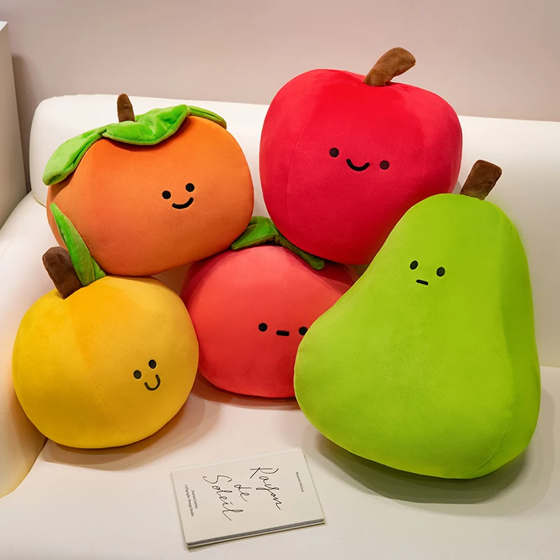 Vegetable softly Fruit Plush Toy Stuffed Tomato Apple Pear Orange Persimmon Plush Pillow Soft Food Plush  Kids Birthday Gift