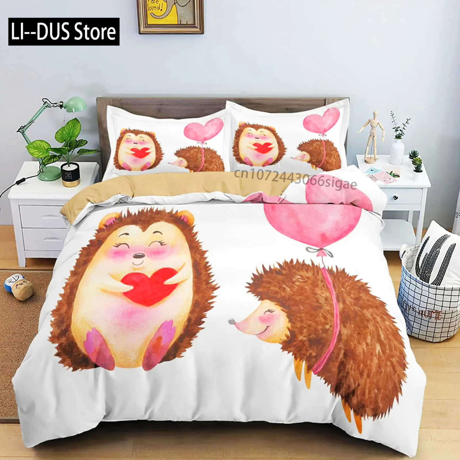 Hedgehog Duvet Cover Mushroom For Boys Teens Cute Cartoon Wild Animal Pinecone Tree Leaf Quilt Cover Autumn Leaves Room Decor