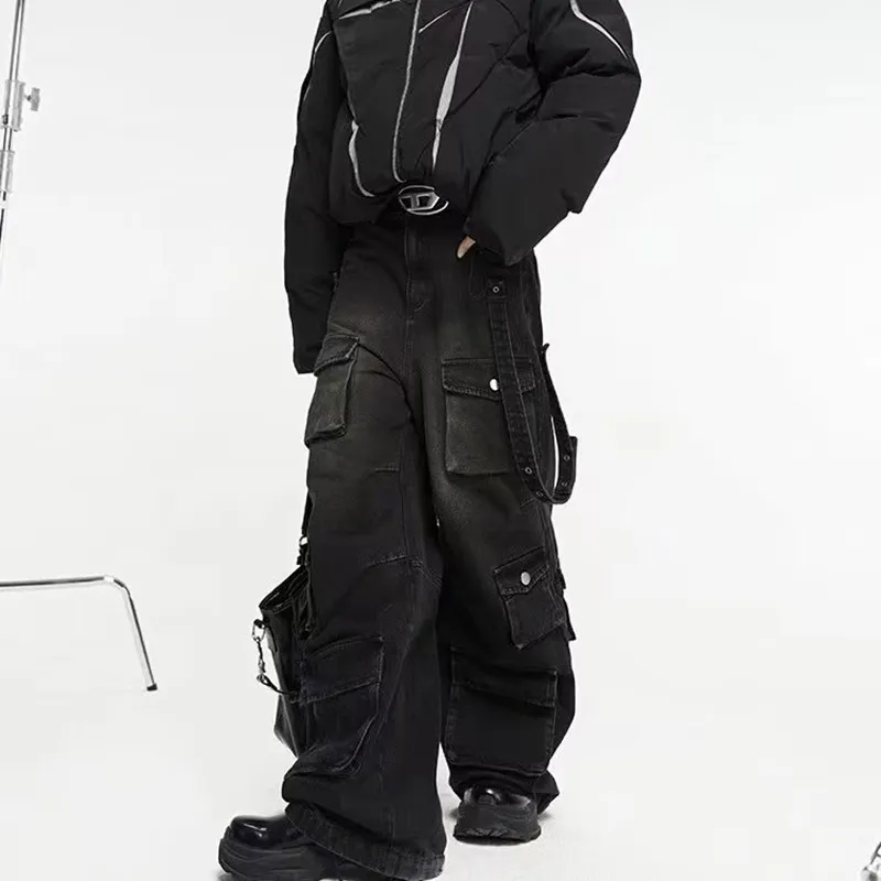 2024 Y2K Streetwear z wieloma kieszeniami luźne spodnie dżinsy Cargo dla mężczyzn odzież Vintage luźne damskie spodnie jeansowe Pantalon Homme