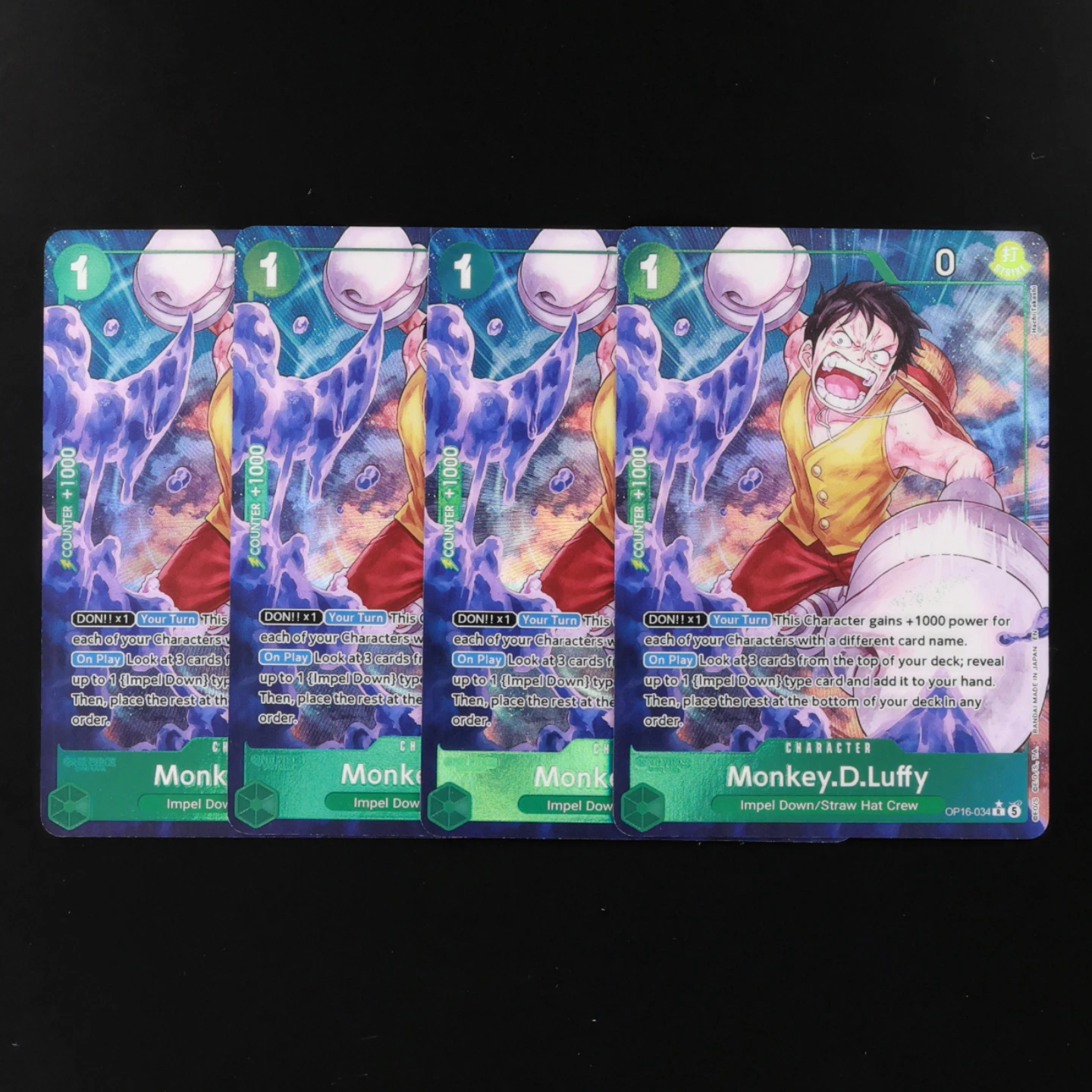 Carte à collectionner OP16-034 Luffy AA One Piece TCG OPCG Anglais 1 Cost OP16 Green Luffy Textured Foil Anime