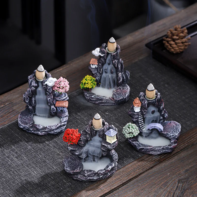 Quemador de Incienso en Cascada, Soporte de Incienso de Resina con Forma de Montaña, Adorno Artesanal para Aromaterapia y Decoración del Hogar