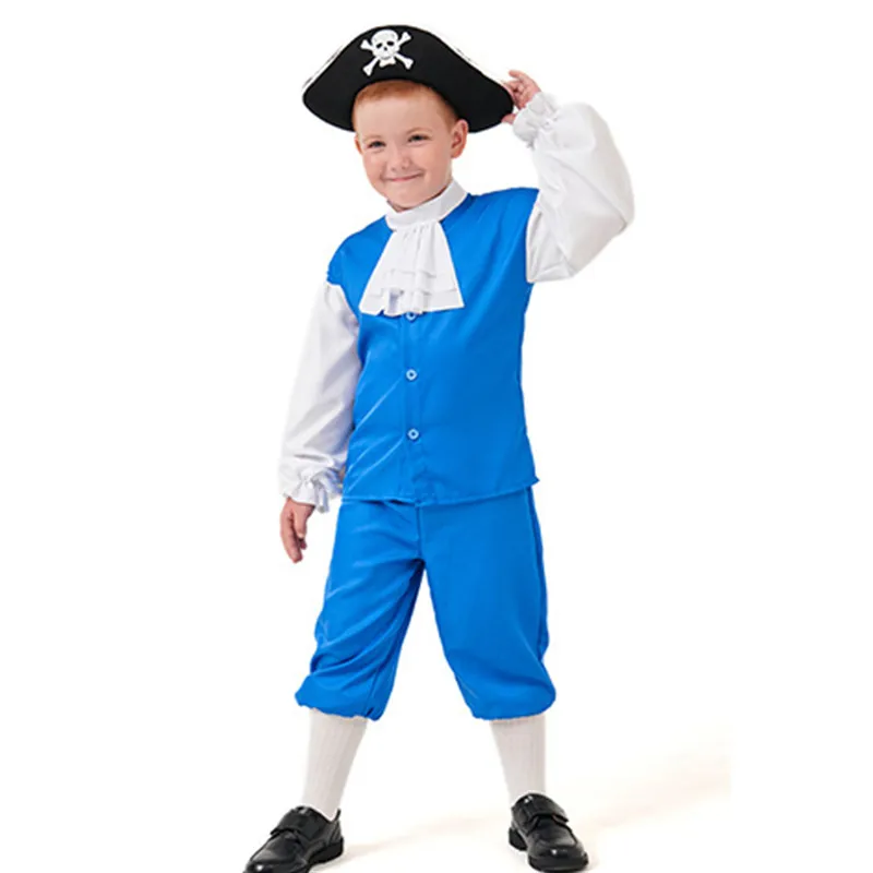 New Blue Boys Middle Ages Pirate Sailor Cosplay Kids Children Halloween Jack Sparrow Captain Costumes Carnival Purim Party Dress