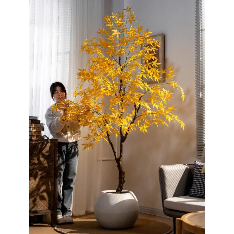 High-end simulated maple tree large green plant indoor light luxury atmosphere landscaping fake tree shopping mall