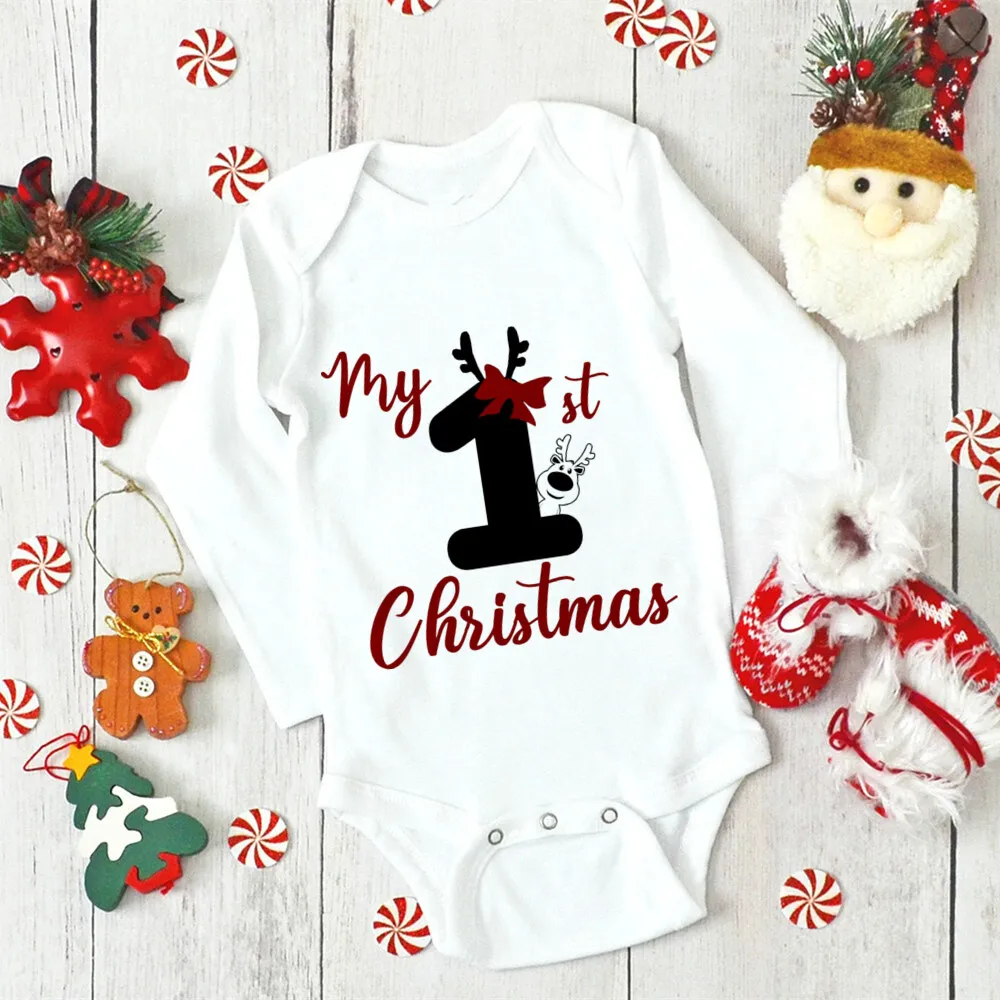 Cute Boy Girl New Year Clothes Baby\'s My First Christmas Romper Reindeer Body Baby Infant Playsuit Christmas Outfit Xmas Gift