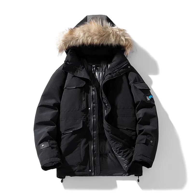 

Men Winter Down Jacket Mens Warm Padded Jackets Thickened Parkas Coats Fur Collar Hooded Casual Outwear Detachable Hat for Male