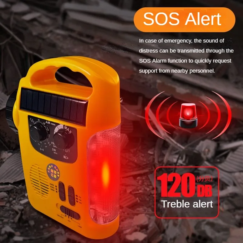 Emergency Radio AM/FM Solar Rechargeable Radio with LED Flashlight Hand Waterproof USB Charging Outdoor Adventure Camping