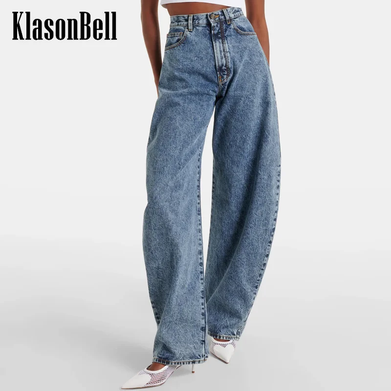 

8.13 KlasonBell Women Fashion Snowflake Washed Banana Shape Jeans Denim Pants High Waist Temperament All-amtches Denim Pants