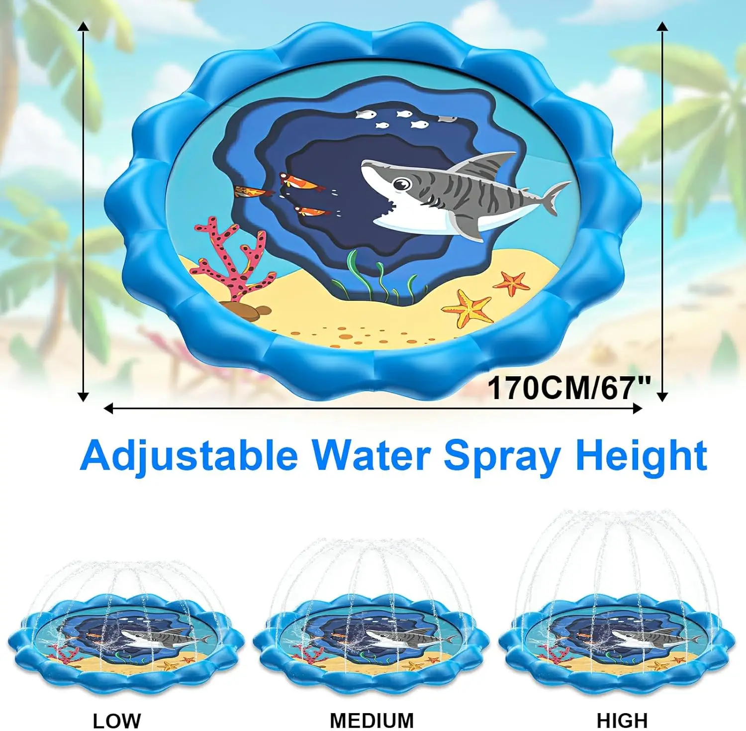 어린이와 강아지를 위한 수영장, 170CM 스플래시 패드, 어린이용 물놀이장, 두껍고 튼튼한 매트, 재미있는 물놀이 장난감
