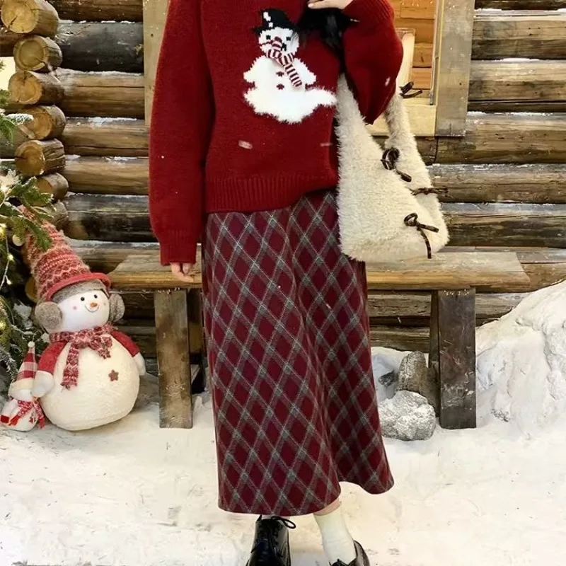 2025 Nieuwe cartoon sneeuwpop trui met 3D sjaal losse gebreide top met ronde hals voor dames