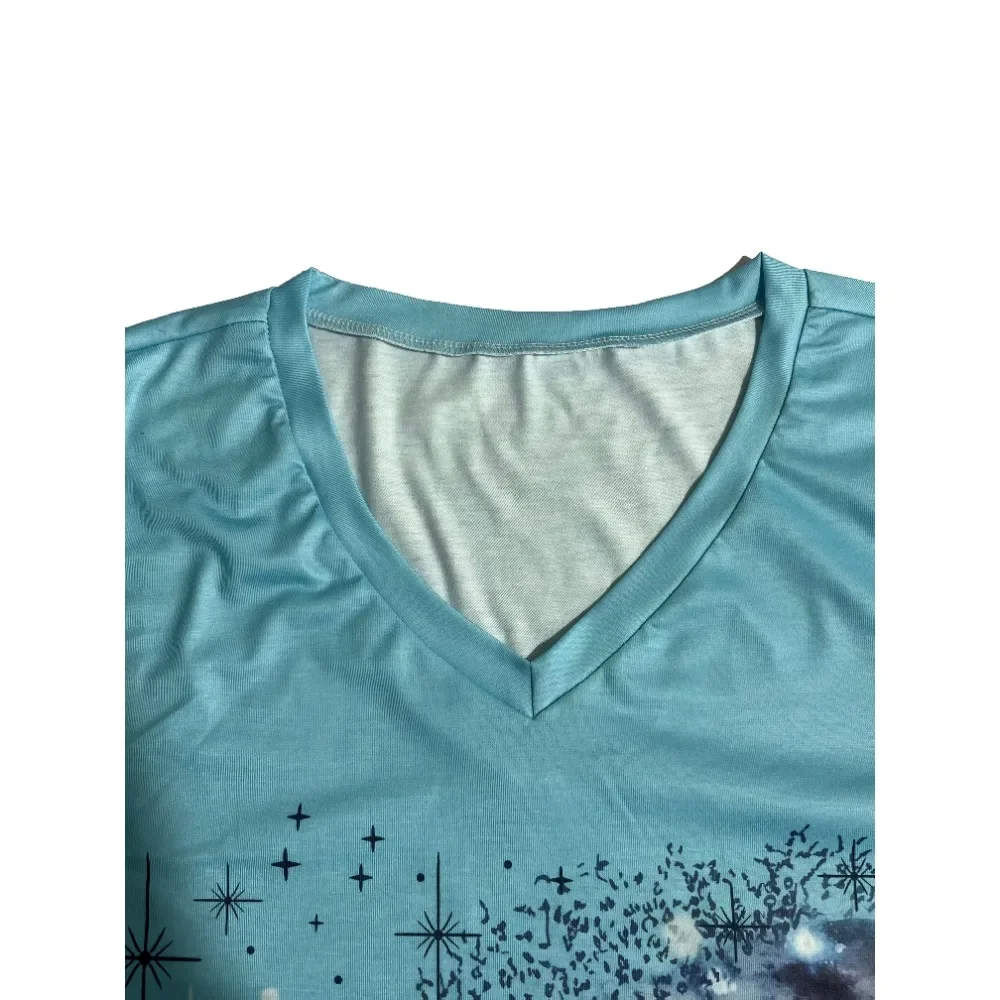 حجم كبير 1XL-5XL الخريف المرأة الجديدة تي شيرت مع طباعة فريدة المرأة الخامس الرقبة الملابس المطبوعة بلايز