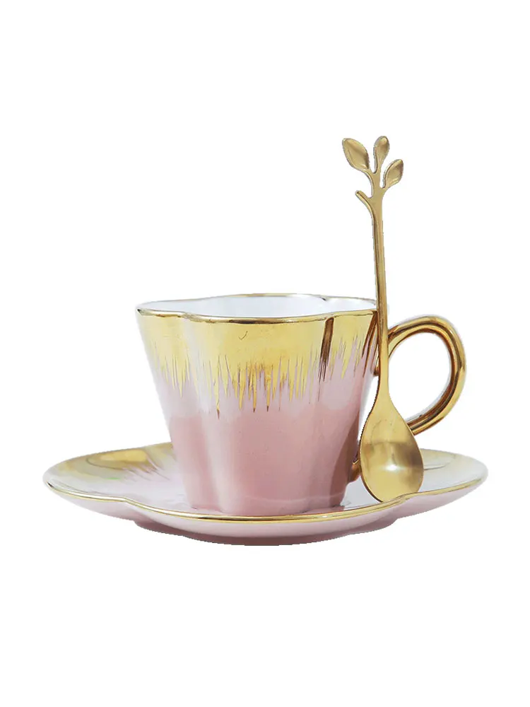 Ceramic Petal Tarde Chá Teacup Set, Copos de café com placa High End, Light Breakfast Leite Caneca, Home Office Drinkware