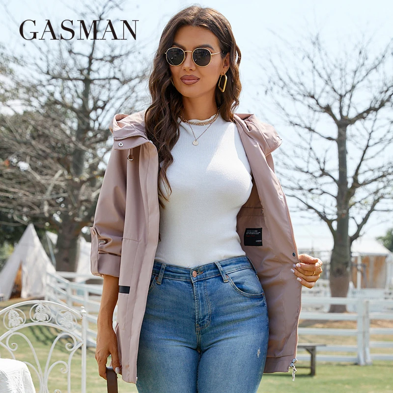 Gasman Trench Coat Women Zipper Windproof High Quality Women\'s Coat Spring 2022 Windbreaker Woman Coat Ladies Elegant GW-82102