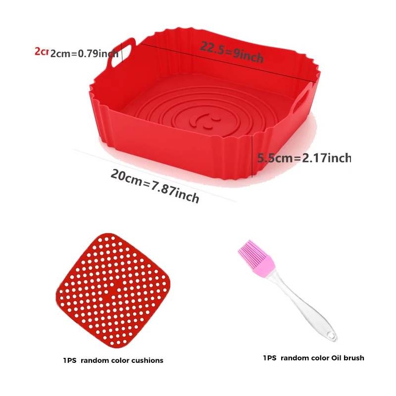 Accesorios reutilizables para freidora de aire con cepillo, freidora de aire de silicona, bandeja para horno, Pizza, pollo, freidora de aire, silicona antiadherente