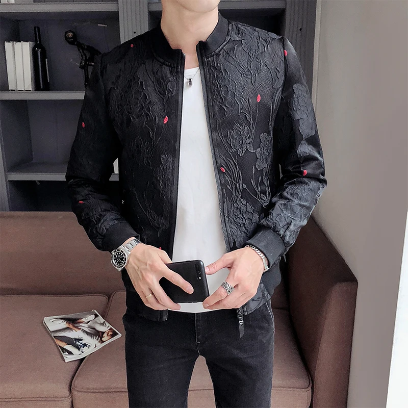 

Nice Spring Bomber Flower Men Jacket Jaqueta Masculina Vintage Bomber Jacket Green Black Men Chaqueta Casual Hombre Outfit Men