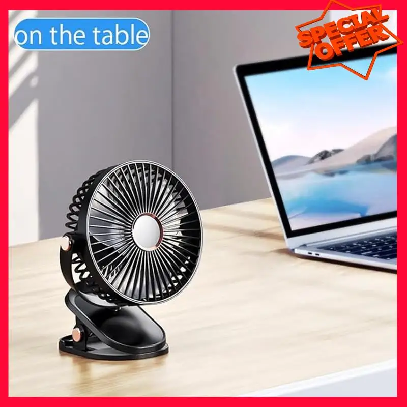 

-ESTR Rechargeable Clip Onfan Withled Lights USB Rechargeable Mini Desk Fan 360° Rotation Forhome Office Camping