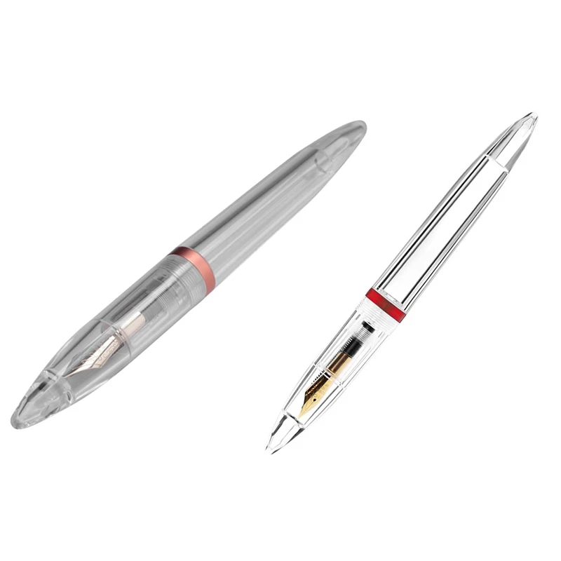 2X 0.5Mm Nib Fountain Pen With Eyedropper High Capacity Transparent Pens Office School Rose Gold & Red