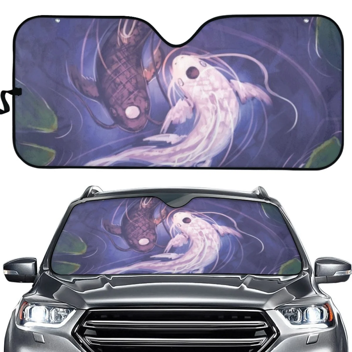 

Yin Yang Black and White Carp Pattern Car Sunshade Durable Heat Reflector Cars Sun shade UV Protect Foldable Windscreen Covers