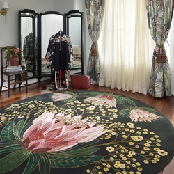 Living Room Carpet Retro Pastoral Flower Home Decoration Luxury Large Area Bedroom Rug Round Fluffy Bohemia Cloakroom Mat ковер